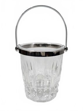 Cristal d'Arques France Crystal Ice Bucket Silver Chrome Handle MCM Barware